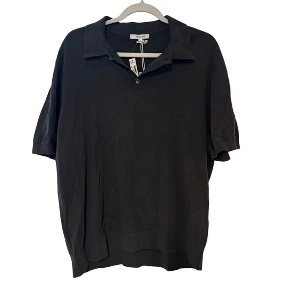 NWT Madewell Three-Button Sweater Polo Shirt In Black Coal Size L - Picture 3 of 6
